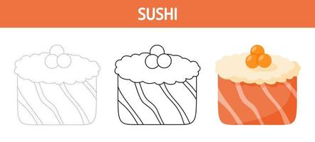 Sushi tracing and coloring worksheet for kids vector