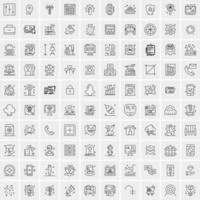 100 Universal Black Line Icons on White Background vector