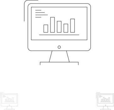 análisis de gráficos diagrama de computadora de negocios tendencias de marketing conjunto de iconos de línea negra en negrita y delgada vector