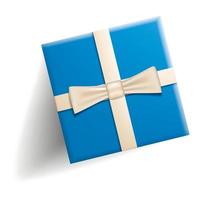 Blue gift box icon, realistic style vector