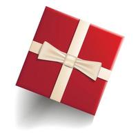 Red gift box icon, realistic style vector