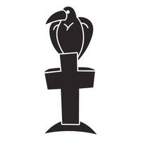 Bird on grave cross icon, simple style vector