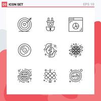 Pack of 9 Modern Outlines Signs and Symbols for Web Print Media such as hands sound graph scratching dj Editable Vector Design Elements