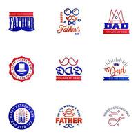 Happy fathers day 9 Blue and red typography set Vector emblems Lettering for greeting cards banners tshirt design You are the best dad Editable Vector Design Elements