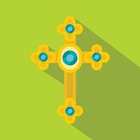 Golden cross with diamonds icon, flat style vector