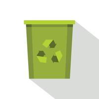 papelera verde con icono de símbolo de reciclaje, estilo plano vector