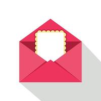 Greeting card in pink envelope icon, flat style vector