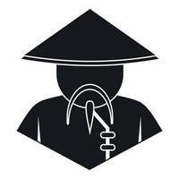 Asian man in conical hat icon, simple style vector