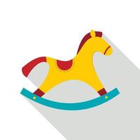 Yellow wooden rocking horse icon, flat style vector