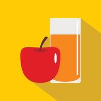 Glass of juice with red apple icon, flat style vector