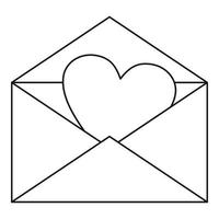 Envelope with valentine heart icon, outline style vector