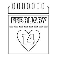 14 de febrero icono de calendario, estilo de contorno vector