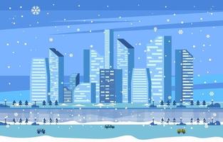 Cold Winter In Modern City Concept vector