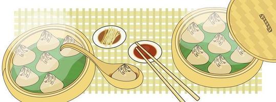 ilustración de vector de fondo de bolas de masa hervida al vapor xiao long bao