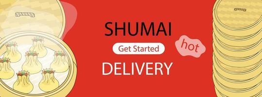 Shumai delivery page with hot dumplings vector illustration