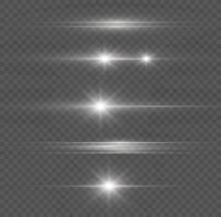 Horizontal beams of light. Beautiful light reflections. Glowing stripes on a light background. Glowing abstract sparkling background. Set of white horizontal highlights. Laser beams. spark and stars. vector