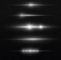 Horizontal beams of light. Beautiful light reflections. Glowing stripes on a light background. Glowing abstract sparkling background. Set of white horizontal highlights. Laser beams. spark and stars. vector