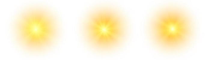 Yellow sun, a flash, a soft glow without departing rays. Star flashed with sparkles isolated on white background. Vector illustration of abstract yellow splash.
