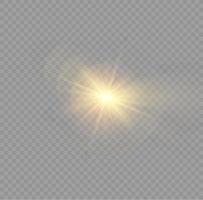 estrella brillante, partículas solares y chispas con efecto de realce, luces doradas, brillo bokeh y lentejuelas. Juego de destellos y destellos de luz dorada, vector. efecto deslumbramiento, líneas, explosión blanca. vector