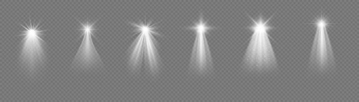 Christmas star with spotlight. Light effect white color. Glowing isolated white sparkling light effect. Spark spotlight special effect design. Ray vector element.