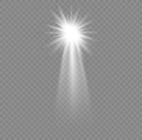 Christmas star with spotlight. Light effect white color. Glowing isolated white sparkling light effect. Spark spotlight special effect design. Ray vector element.