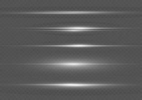 Horizontal beams of light. Beautiful light reflections. Glowing stripes on a light background. Glowing abstract sparkling background. Set of white horizontal highlights. Laser beams. spark and stars. vector