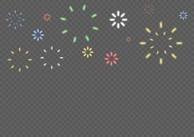 Bright colorful fireworks at dusk. Sparkling firework festive, holiday carnival firecracker explosion bang and abstract burst in night sky for congratulation card design. vector