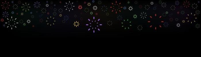 Bright colorful fireworks at dusk. Sparkling firework festive, holiday carnival firecracker explosion bang and abstract burst in night sky for congratulation card design. vector