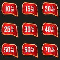 golden different percent discount sticker and price tag set vector