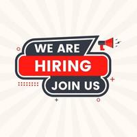 red black we are hiring join us banner design with Loudspeaker or megaphone vector