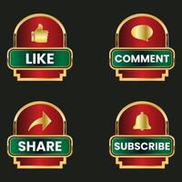 golden like comment share and subscribe button and text box set vector