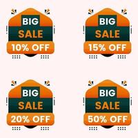 banner de oferta de gran venta y conjunto de etiquetas de precio de etiqueta de descuento de porcentaje diferente vector