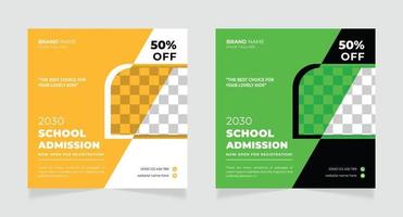 School admission square banner or social media post design template vector