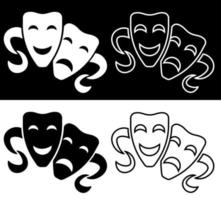 conjunto de iconos de máscaras teatrales de comedia y trágicas. estrenos teatrales, cartel de circo. vector