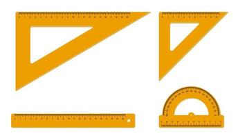 Ruler, protractor, triangle. School measuring instruments. School teaching, drawing, geometry. Vector