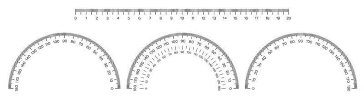 ruler and protractor scale. School measuring instruments. School teaching, drawing, geometry. Vector