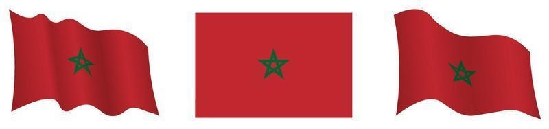 bandera de marruecos en posición estática y en movimiento, ondeando en el viento en colores y tamaños exactos, sobre fondo blanco