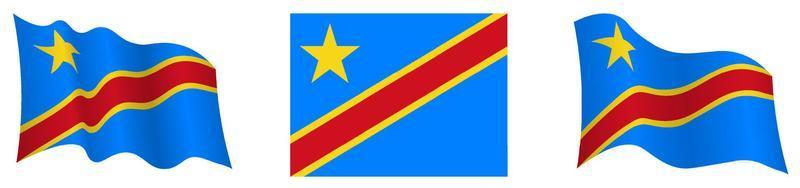 Republic of Congo flag in static position and in motion, fluttering in wind in exact colors and sizes, on white background vector