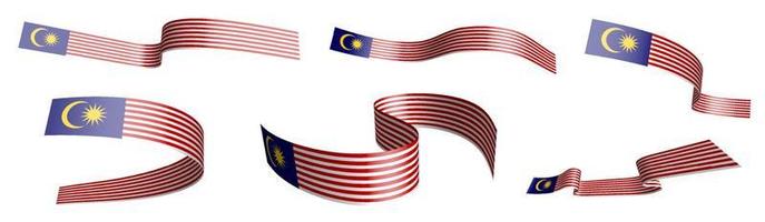 Set of holiday ribbons. Flag of malaysia waving in wind. Separation into lower and upper layers. Design element. Vector on white background