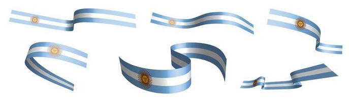 Set of holiday ribbons. Argentina flag waving in wind. Separation into lower and upper layers. Design element. Vector on white background