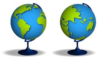 school globe on stand. Studying geography at school. Planet earth model for training. Vector on transparent background