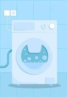 modern washing machine in flat style with shadow in bathroom. Household appliances. Isolated vector