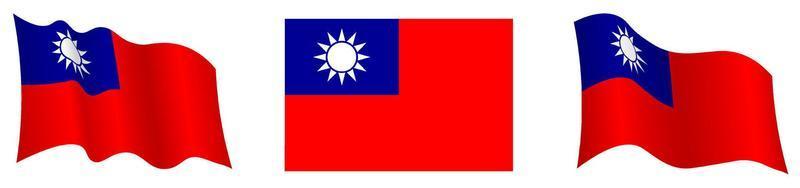 Republic of Taiwan flag in static position and in motion, fluttering in wind in exact colors and sizes, on white background vector