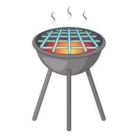 BBQ grill with fire icon, cartoon style vector