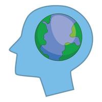Globe in human head icon, cartoon style vector