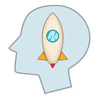 Head silhouette with rocket inside icon vector