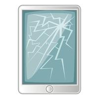 Tablet with broken screen icon, cartoon style vector