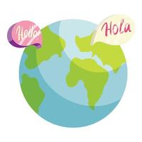 Globe with Hello and Hola worlds icon vector