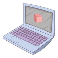 Laptop icon, cartoon style vector