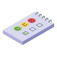 Notepad satisfaction level icon isometric vector. Bad meter vector